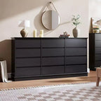 Comodino a 5-12 cassetti per camera da letto, Comodino grande doppio con cassetti profondi e piano largo, Cassettiera alta in legno