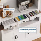 Mobile Bar Caffè con Luci LED, Credenza Alta da Fattoria con Spazio Contenitivo, Mobile Buffet con Supporto per Microonde