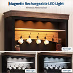Mobile Bar Caffè con Luci LED, Credenza Alta da Fattoria con Spazio Contenitivo, Mobile Buffet con Supporto per Microonde