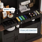 Mobile Bar Caffè con Luci LED, Credenza Alta da Fattoria con Spazio Contenitivo, Mobile Buffet con Supporto per Microonde