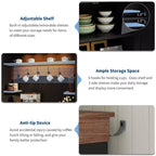 Mobile Bar Caffè con Luci LED, Credenza Alta da Fattoria con Spazio Contenitivo, Mobile Buffet con Supporto per Microonde
