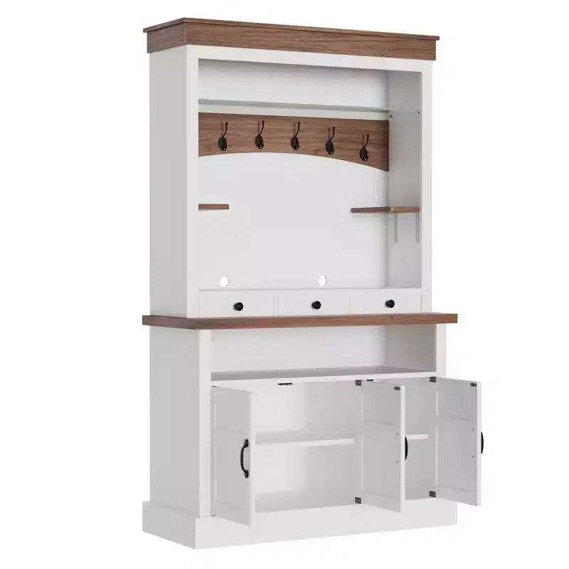 Coffee Bar Cabinet with LED Light, Tall Farmhouse Coffee Bar Hutch with Storage, Sideboard Buffet Cabinet with Microwave Stand