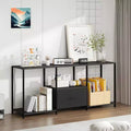 COZONY Metal and Fabric TV Stand, Modern Entertainment Center with Open Shelves & Drawer