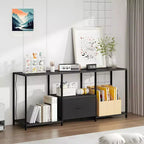 COZONY Metal and Fabric TV Stand, Modern Entertainment Center with Open Shelves & Drawer