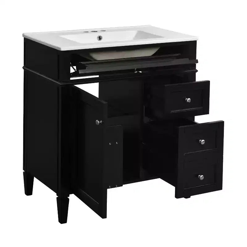 Mobile bagno da 75 cm con lavabo, mobiletto da bagno con cassetti e specchio, armadietto a specchio da bagno