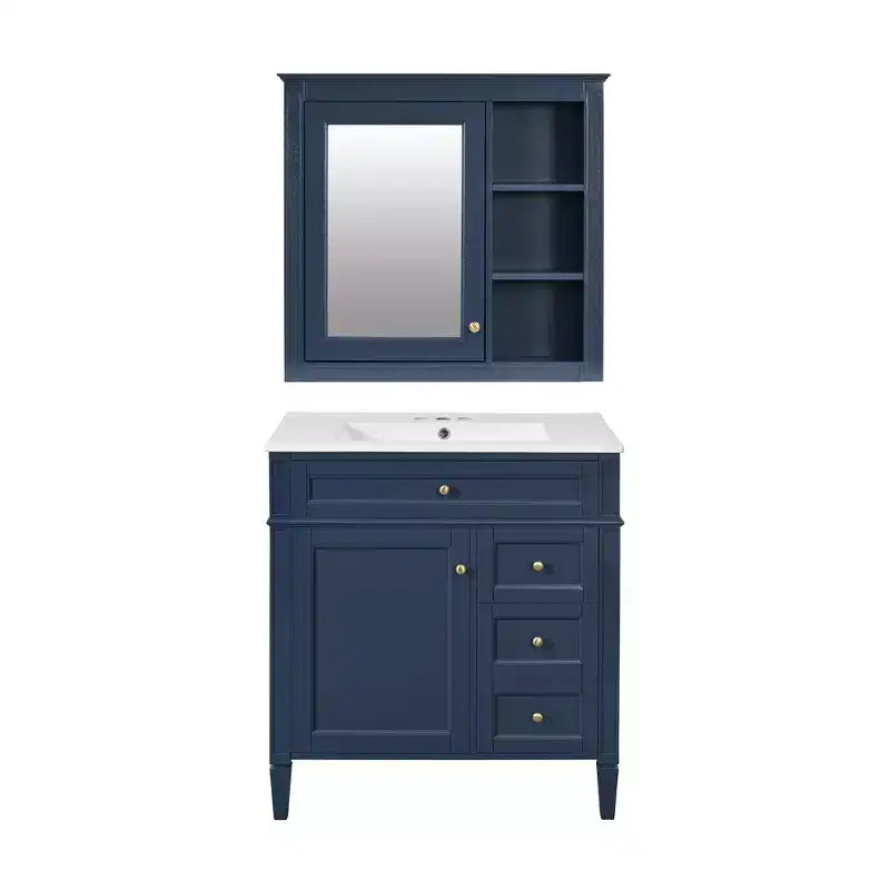 Mobile bagno da 75 cm con lavabo, mobiletto da bagno con cassetti e specchio, armadietto a specchio da bagno