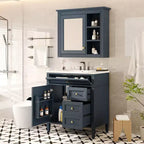 Mobile bagno da 75 cm con lavabo, mobiletto da bagno con cassetti e specchio, armadietto a specchio da bagno