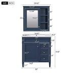 Mobile bagno da 75 cm con lavabo, mobiletto da bagno con cassetti e specchio, armadietto a specchio da bagno