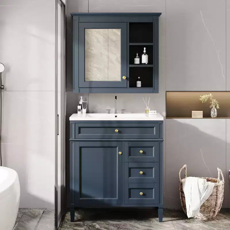 Mobile bagno da 75 cm con lavabo, mobiletto da bagno con cassetti e specchio, armadietto a specchio da bagno