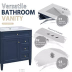 Mobile bagno da 75 cm con lavabo, mobiletto da bagno con cassetti e specchio, armadietto a specchio da bagno