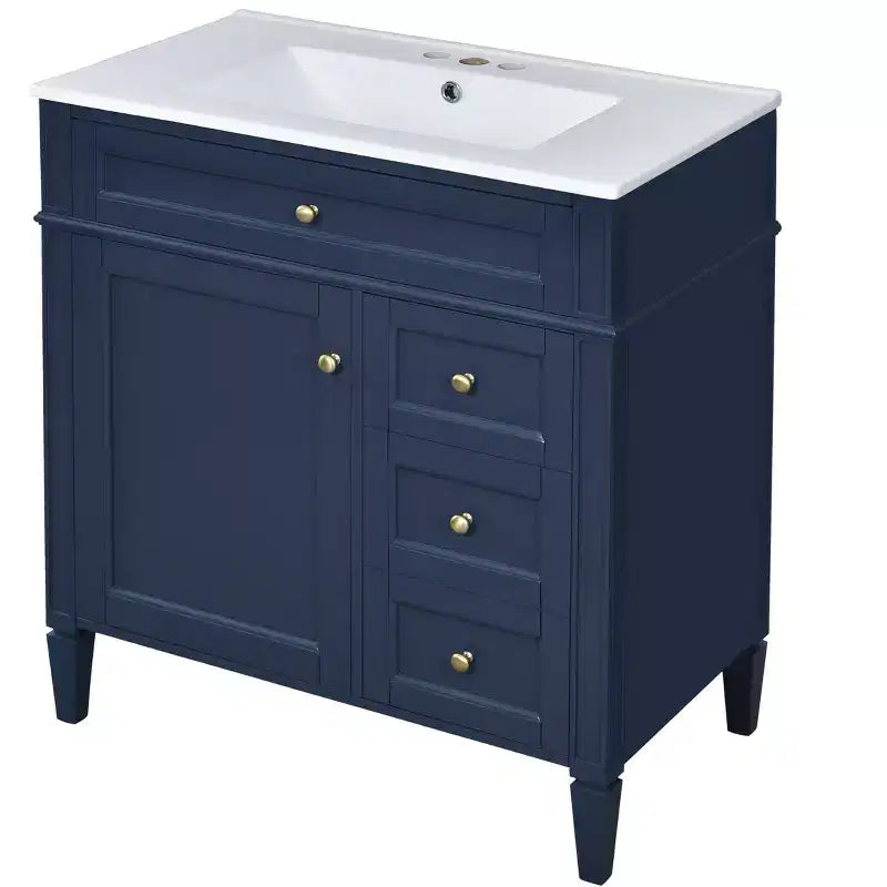 Mobile bagno da 75 cm con lavabo, mobiletto da bagno con cassetti e specchio, armadietto a specchio da bagno