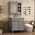 Mobile bagno da 75 cm con lavabo, mobiletto da bagno con cassetti e specchio, armadietto a specchio da bagno