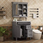 Mobile bagno da 75 cm con lavabo, mobiletto da bagno con cassetti e specchio, armadietto a specchio da bagno