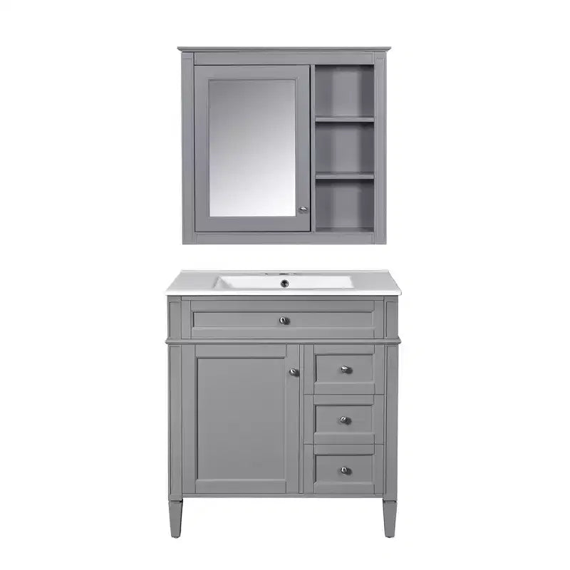 Mobile bagno da 75 cm con lavabo, mobiletto da bagno con cassetti e specchio, armadietto a specchio da bagno