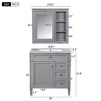Mobile bagno da 75 cm con lavabo, mobiletto da bagno con cassetti e specchio, armadietto a specchio da bagno