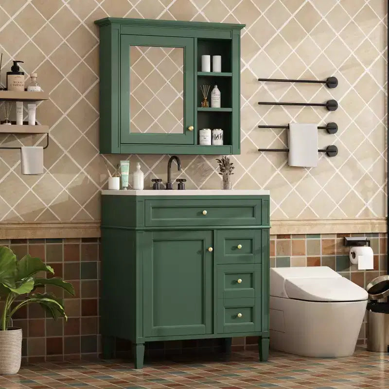 Mobile bagno da 75 cm con lavabo, mobiletto da bagno con cassetti e specchio, armadietto a specchio da bagno