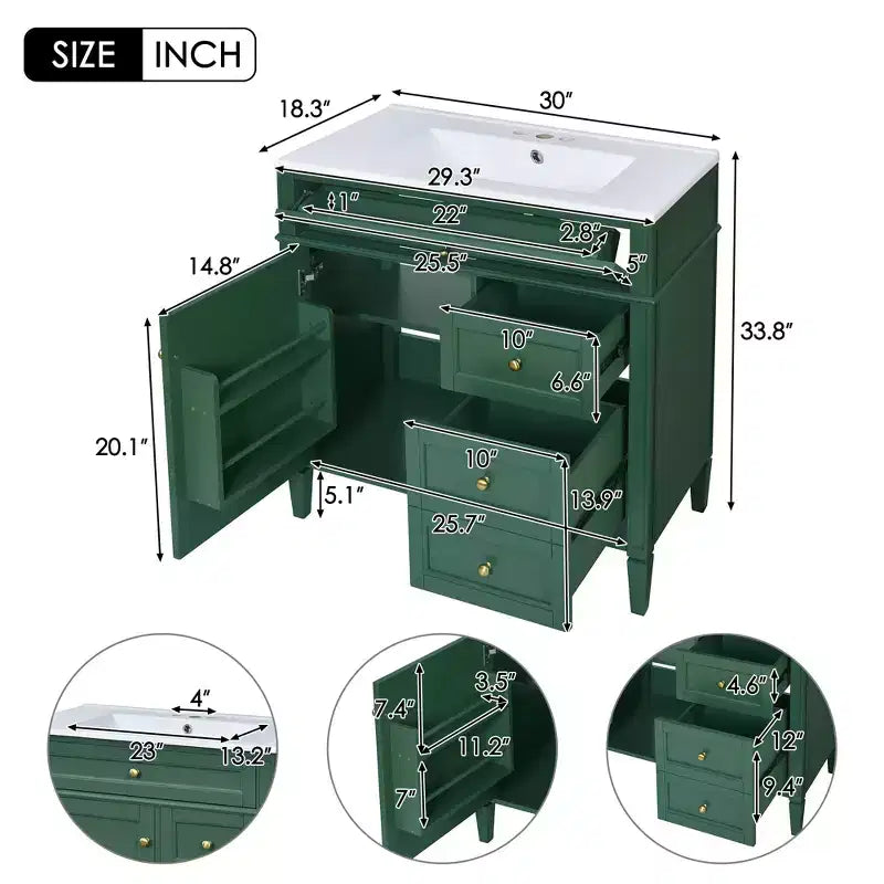 Mobile bagno da 75 cm con lavabo, mobiletto da bagno con cassetti e specchio, armadietto a specchio da bagno