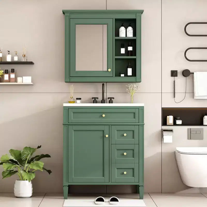Mobile bagno da 75 cm con lavabo, mobiletto da bagno con cassetti e specchio, armadietto a specchio da bagno