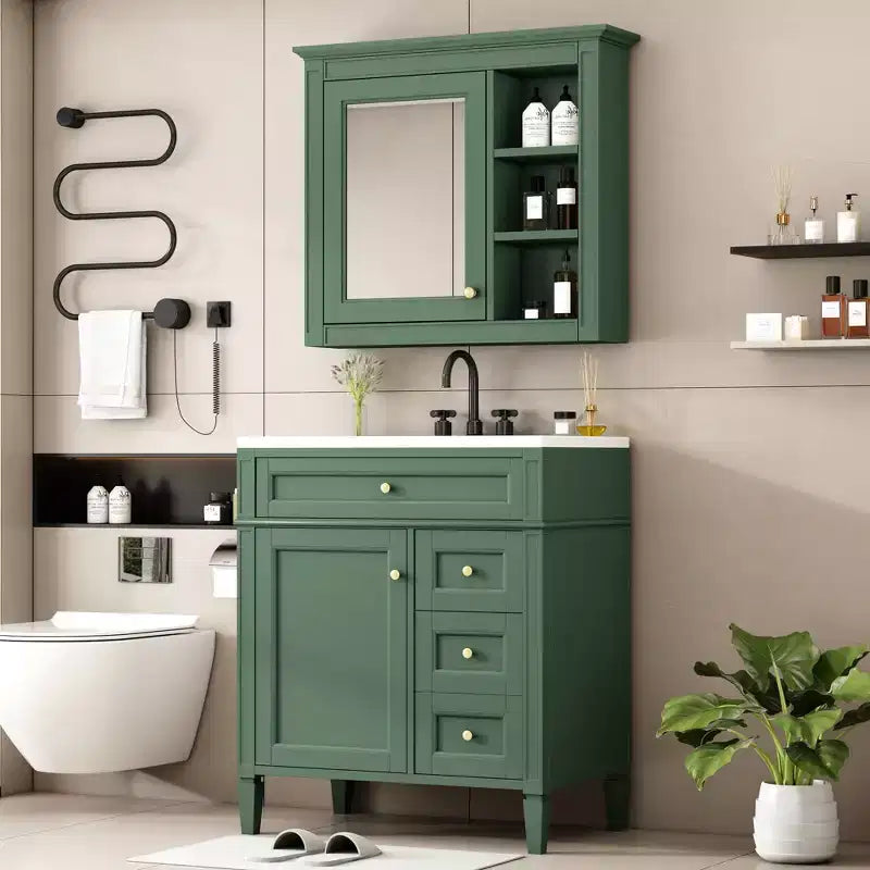 Mobile bagno da 75 cm con lavabo, mobiletto da bagno con cassetti e specchio, armadietto a specchio da bagno