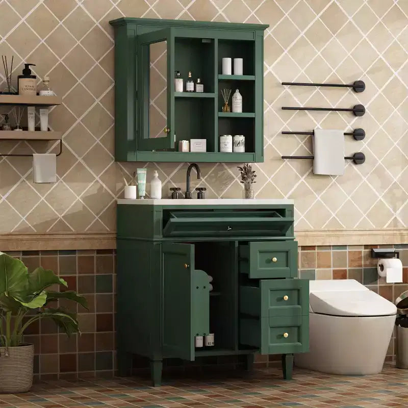 Mobile bagno da 75 cm con lavabo, mobiletto da bagno con cassetti e specchio, armadietto a specchio da bagno