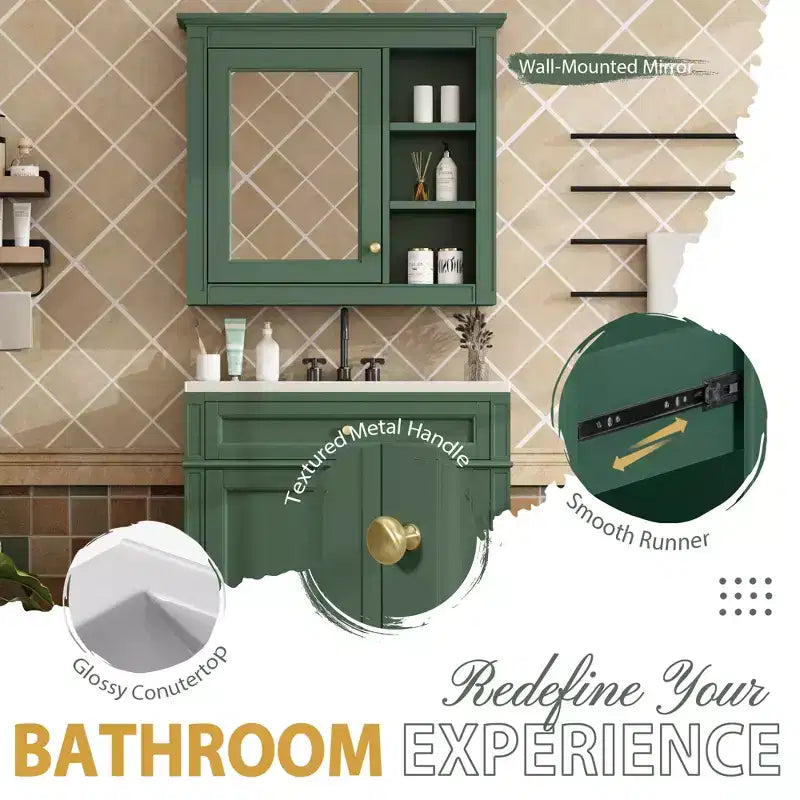 Mobile bagno da 75 cm con lavabo, mobiletto da bagno con cassetti e specchio, armadietto a specchio da bagno