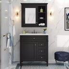 Mobile bagno da 75 cm con lavabo, mobiletto da bagno con cassetti e specchio, armadietto a specchio da bagno