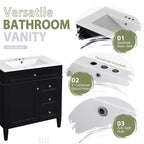 Mobile bagno da 75 cm con lavabo, mobiletto da bagno con cassetti e specchio, armadietto a specchio da bagno