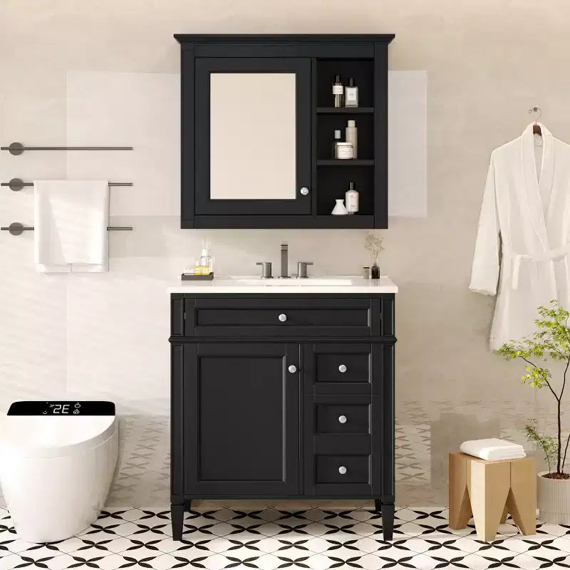 30 Bathroom Vanity with Sink, Bathroom storage Cabinet with Drawers and Mirror, Bathroom Mirror Cabinet