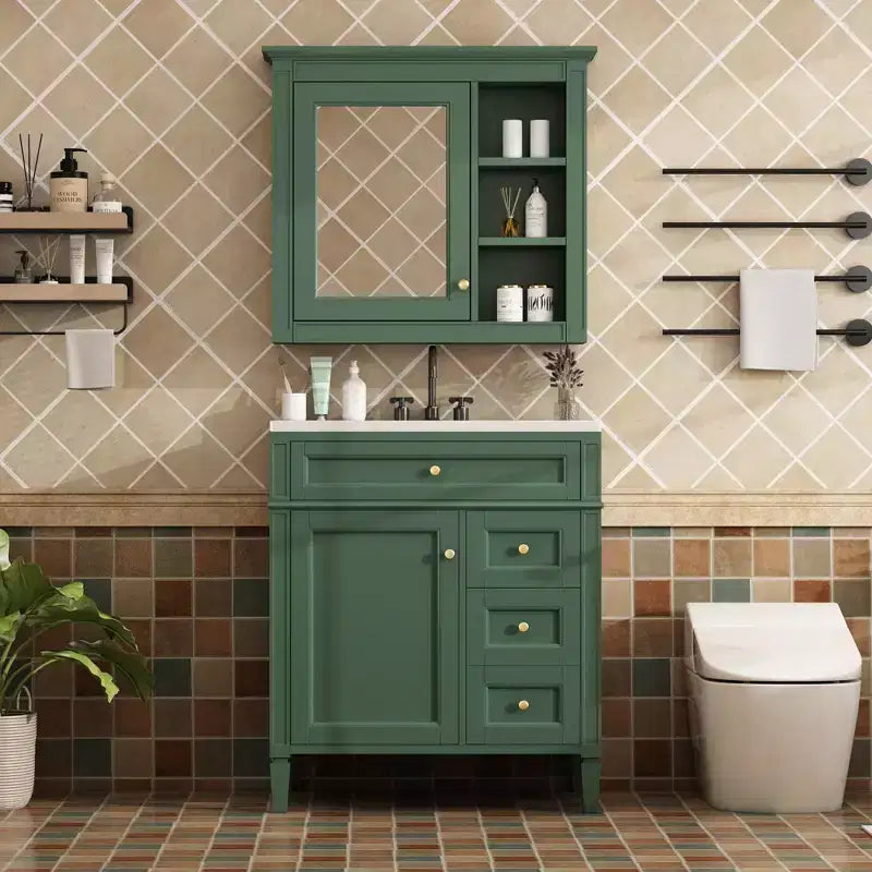 Mobile bagno da 75 cm con lavabo, mobiletto da bagno con cassetti e specchio, armadietto a specchio da bagno
