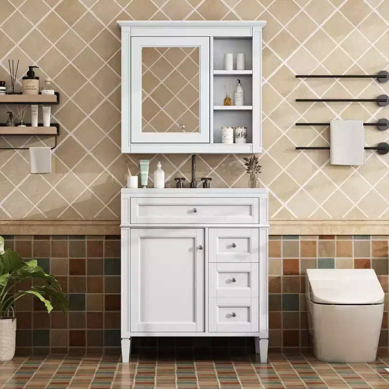 Mobile bagno da 75 cm con lavabo, mobiletto da bagno con cassetti e specchio, armadietto a specchio da bagno
