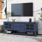 Mobile TV Mid-Century con 2 ante in vetro e 2 cassetti, Centro Intrattenimento Minimalista per TV fino a 60", Consolle Robusta per Soggiorno e Camera da Letto