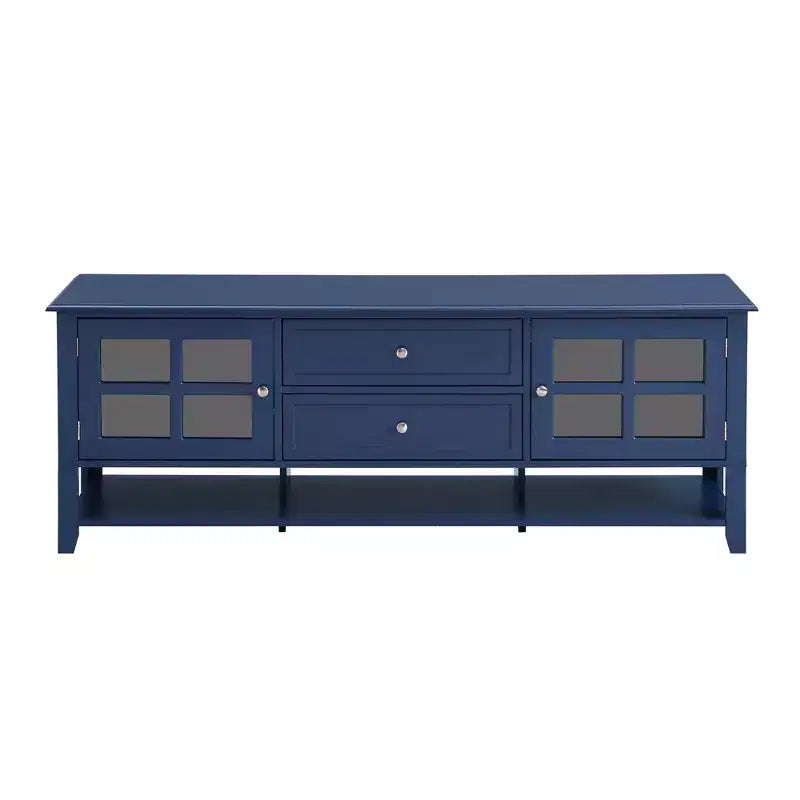 Mobile TV Mid-Century con 2 ante in vetro e 2 cassetti, Centro Intrattenimento Minimalista per TV fino a 60", Consolle Robusta per Soggiorno e Camera da Letto