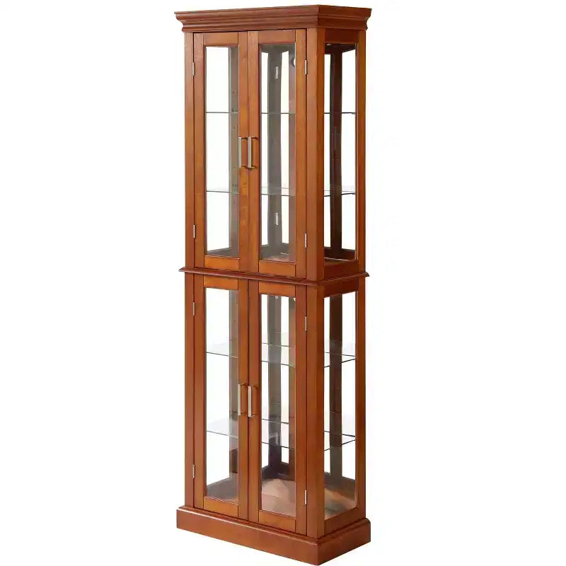 Vetrina angolare da 178 cm, 6 ripiani in vetro regolabili, espositore in legno composito per soggiorno