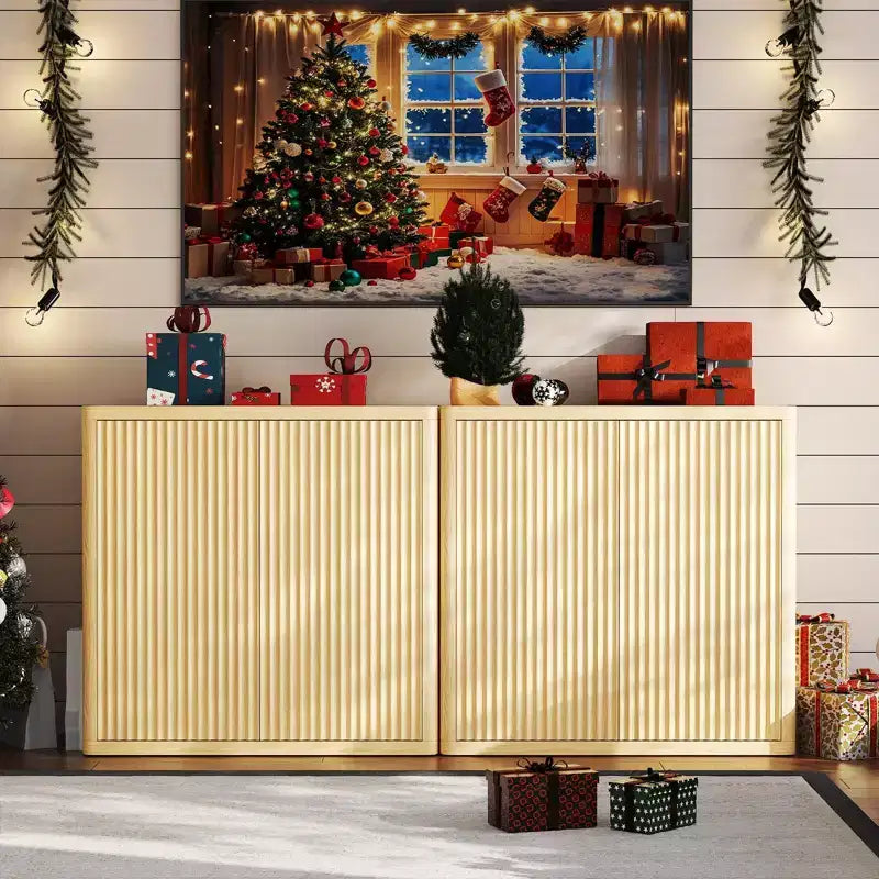 COZONY 3-Tier Buffet Cabinet, Adjustable Shelves & Fluted Doors, 220lbs Capacity, Storage Cabinet for Kitchen,Living Room