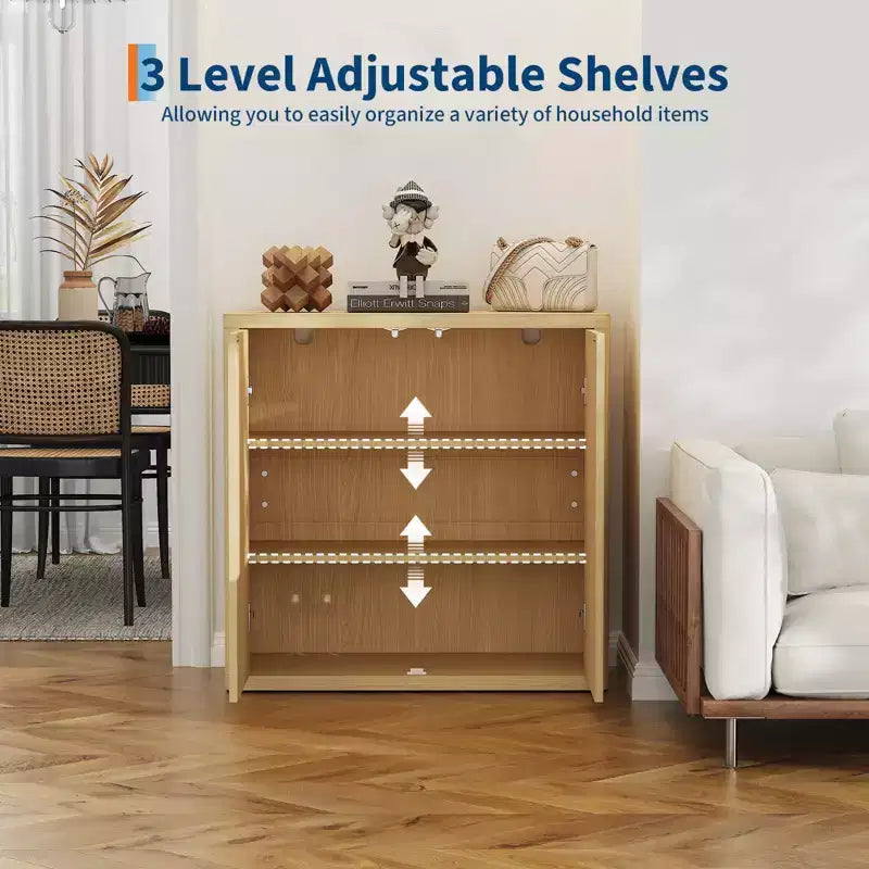 Credenza a buffet a 3 ripiani con mensole regolabili e ante a scanalature, capacità 100 kg, mobiletto contenitore per cucina e soggiorno