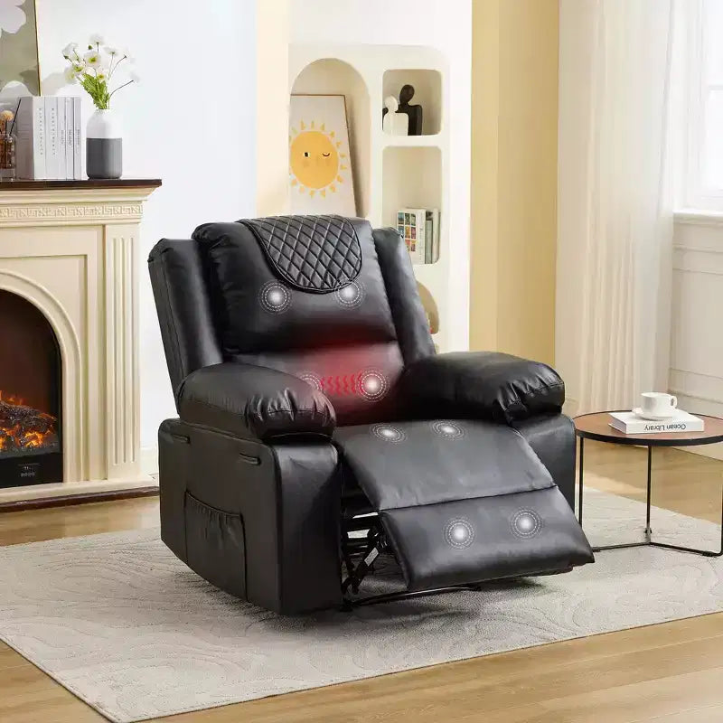 Poltrona Reclinabile Massaggiante Extra Large, Divano Singolo Riscaldato in Pelle PU con Vibrazione e Riscaldamento, Tasca Laterale (Marrone)
