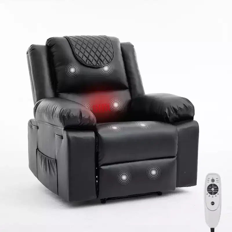 Oversized Massage Recliner Chair for Adults, PU Leather Heated Single Sofa with Vibration & Heat, Side Pocket, Reclining Sofa (Brown)
