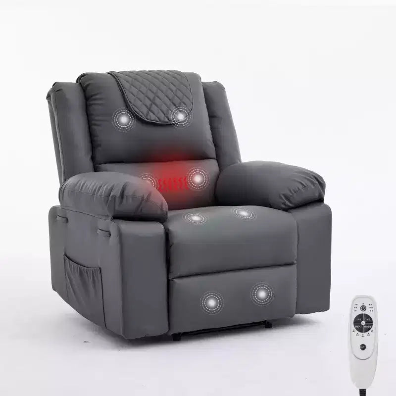 Poltrona Reclinabile Massaggiante Extra Large, Divano Singolo Riscaldato in Pelle PU con Vibrazione e Riscaldamento, Tasca Laterale (Marrone)