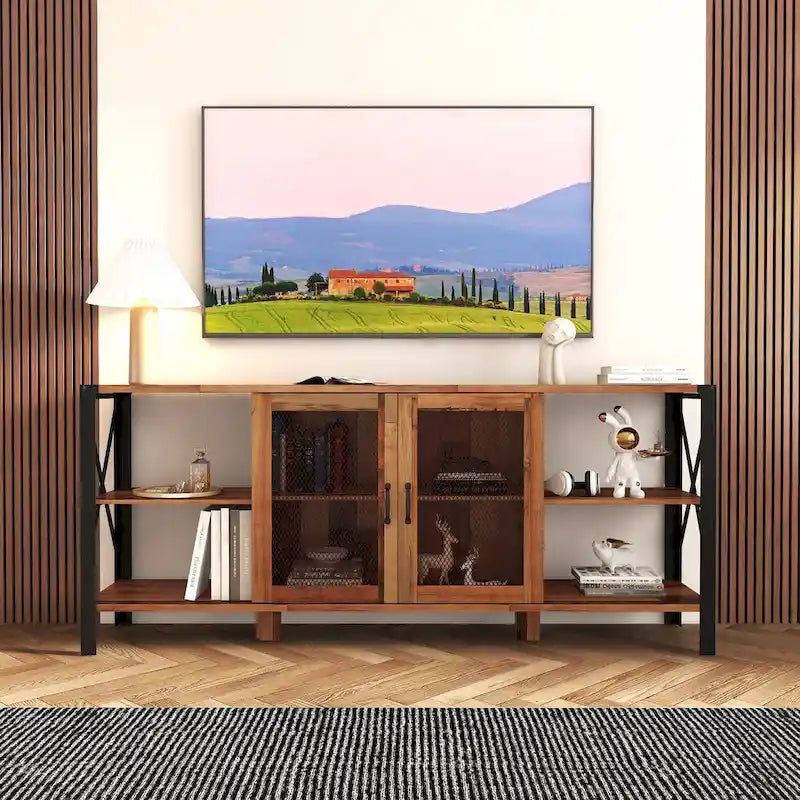 Mobile porta TV da fattoria color noce da 70,87 pollici con vani aperti, per televisori fino a 70 pollici