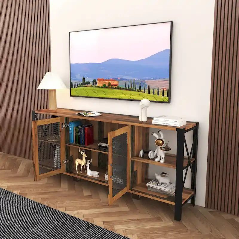 Mobile porta TV da fattoria color noce da 70,87 pollici con vani aperti, per televisori fino a 70 pollici