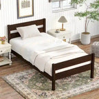 Letto singolo con testiera e pediera, Espresso, Design salvaspazio con contenitore