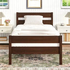 Letto singolo con testiera e pediera, Espresso, Design salvaspazio con contenitore
