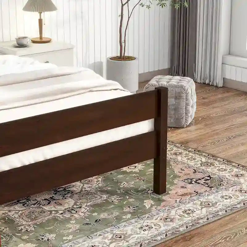 Letto singolo con testiera e pediera, Espresso, Design salvaspazio con contenitore