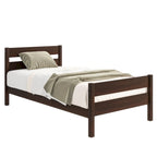 Letto singolo con testiera e pediera, Espresso, Design salvaspazio con contenitore