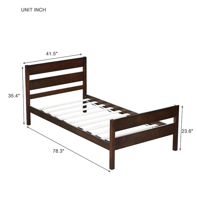 Letto singolo con testiera e pediera, Espresso, Design salvaspazio con contenitore