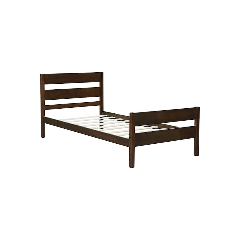 Letto singolo con testiera e pediera, Espresso, Design salvaspazio con contenitore