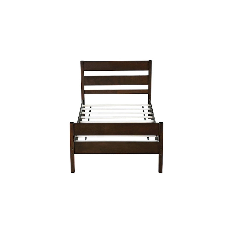 Letto singolo con testiera e pediera, Espresso, Design salvaspazio con contenitore