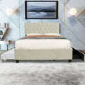 Letto a piattaforma Queen Size con testiera capitonné dorata, letto estraibile e vano portaoggetti (capacità 272 kg)