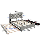 Letto a piattaforma Queen Size con testiera capitonné dorata, letto estraibile e vano portaoggetti (capacità 272 kg)