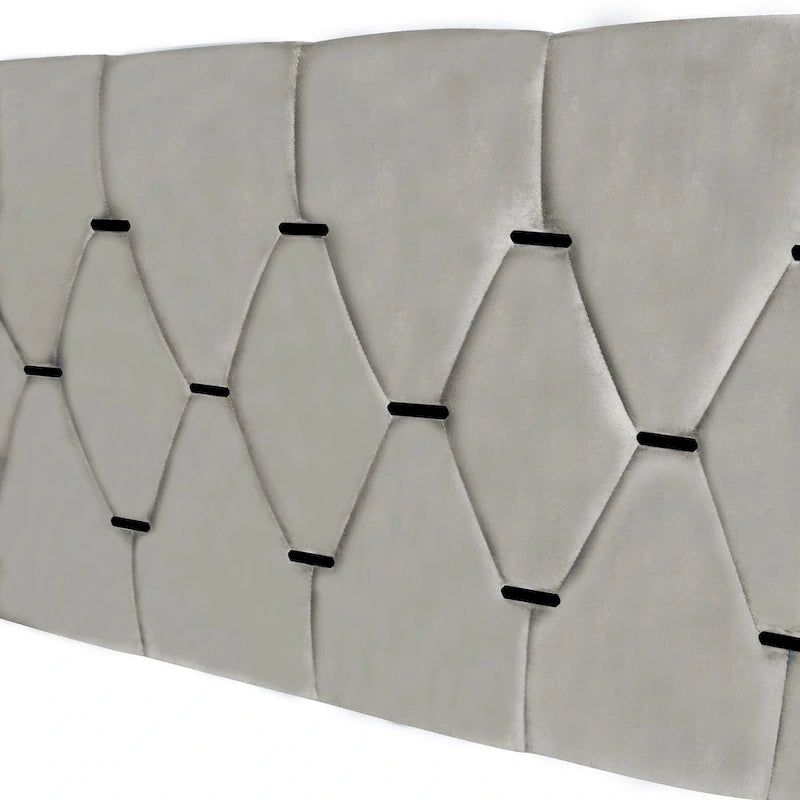 Letto a piattaforma Queen Size con testiera capitonné dorata, letto estraibile e vano portaoggetti (capacità 272 kg)